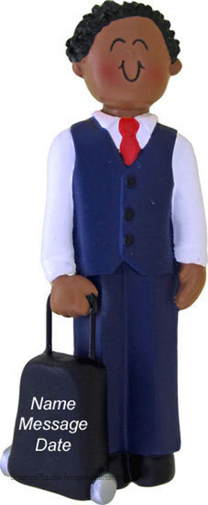 African American Boy Flight Attendant Ornament - Personalized Ornament
