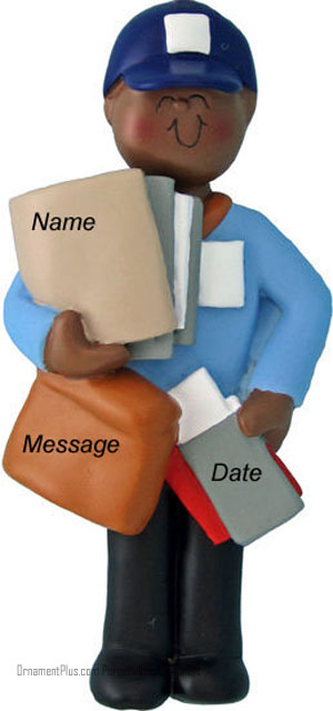 African American Boy Letter Carrier Ornament - Personalized Ornament