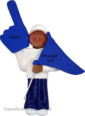 African American Boy Sports Fan Ornament Blue Flag - Personalized Ornament