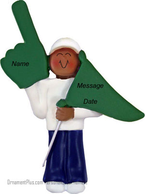 African American Boy Sports Fan Ornament Green Flag - Personalized Ornament