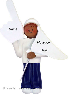 African American Boy Sports Fan Ornament White Flag - Personalized Ornament