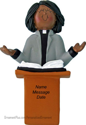 African American Female Minister Ornament - Personalized Ornament