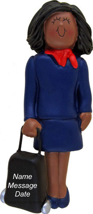 African American Girl Flight Attendant Ornament - Personalized Ornament