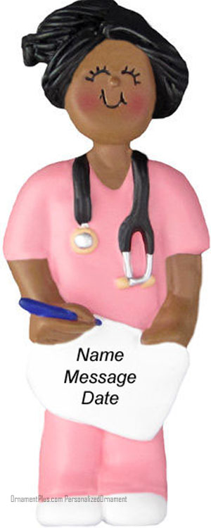 African American Girl Nurse Ornament - Personalized Ornament