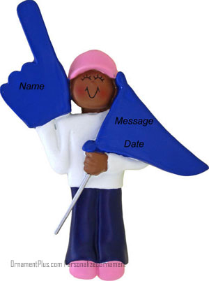 African American Girl Sports Fan Ornament Blue Flag - Personalized Ornament