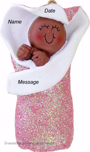 African American Pink Bunting Ornament - Personalized Ornament