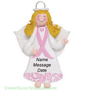 Angel Pink Ribbon Ornament - Personalized Ornament