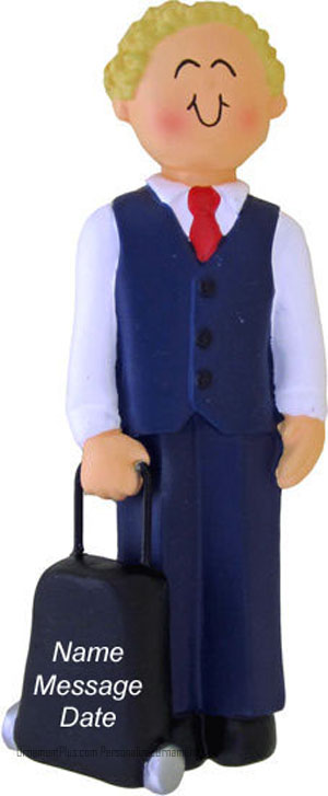 Blond Boy Flight Attendant Ornament - Personalized Ornament