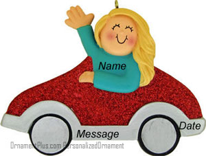 Blond Girl Car Driver Ornament - Personalized Ornament