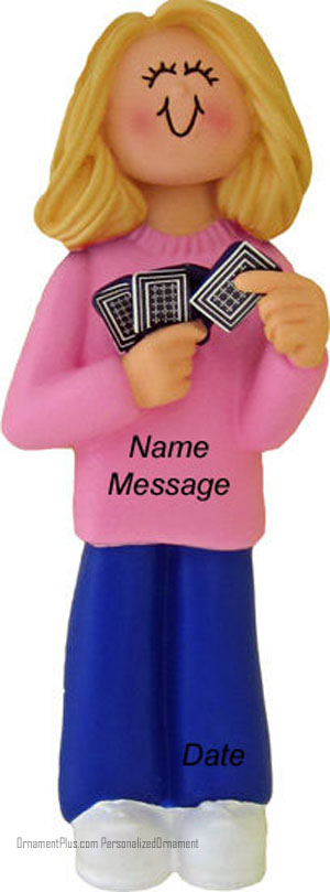Blond Girl Card Player Ornament - Personalized Ornament
