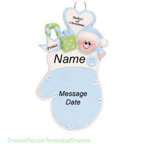 Blue Mitten Baby Ornament - Personalized Ornament