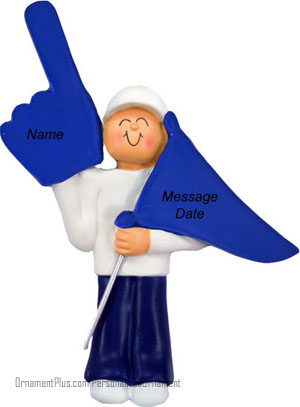 Boy Sports Fan Ornament Blue Flag - Personalized Ornament
