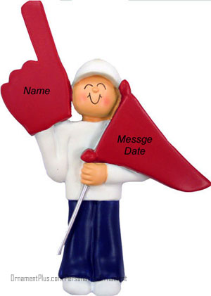 Boy Sports Fan Ornament Red Flag - Personalized Ornament
