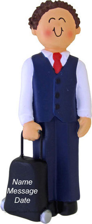 Brunette Boy Flight Attendant Ornament - Personalized Ornament
