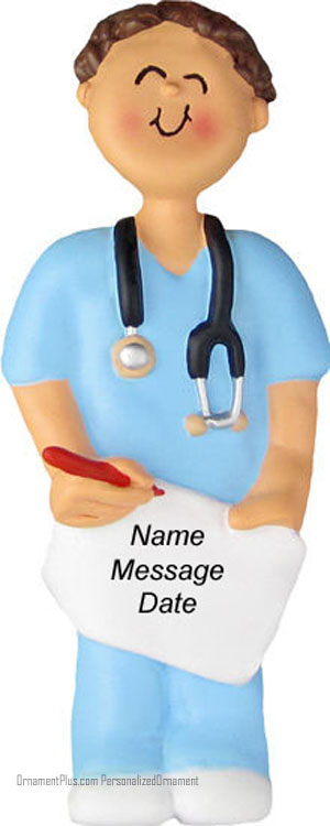 Brunette Boy Nurse Ornament - Personalized Ornament