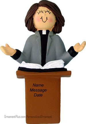 Brunette Female Minister Ornament - Personalized Ornament