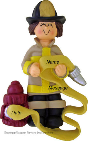 Brunette Girl Firefighter Ornament - Personalized Ornament