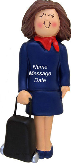 Brunette Girl Flight Attendant Ornament - Personalized Ornament