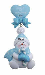 Baby Blue Snowman with Candy Cane First Christmas