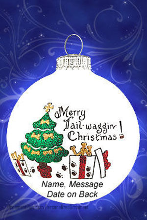 Merry Tail Wagging Christmas Glass Ornament - Personalized Ornament