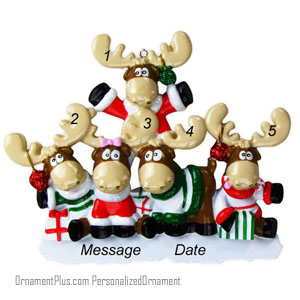Moose Family of Five Ornament - Personalized Ornament