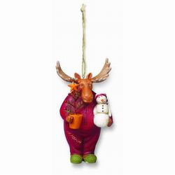 Moose in PJs with Snowman