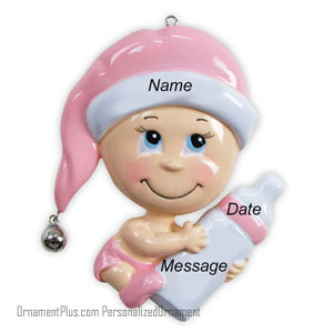 Pink Baby with Bottle Ornament - Personalized Ornament