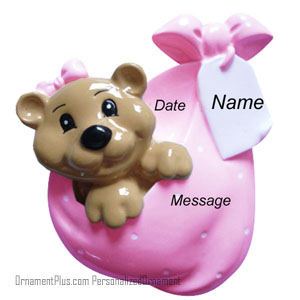 Pink Bear Baby Ornament - Personalized Ornament