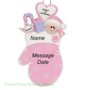 Pink Mitten Baby Ornament - Personalized Ornament