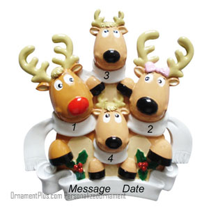 Reindeer Scarves Family of Four Ornament - Personalized Ornament