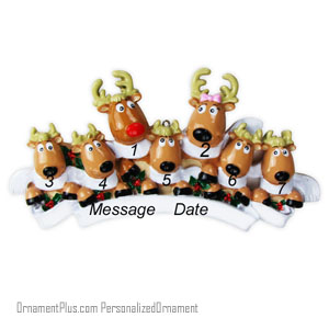 Reindeer Scarves Family of Seven Ornament - Personalized Ornament