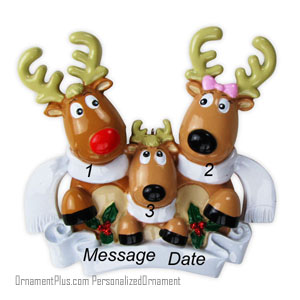 Reindeer Scarves Family of Three Ornament - Personalized Ornament
