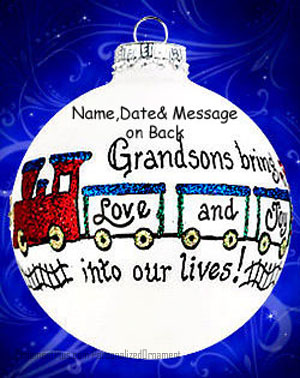 Train Grandson Glass Ornament - Personalized Ornament