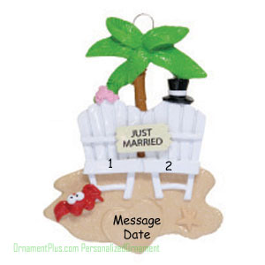 Tropical Just Married Wedding Ornament - Personalized Ornament