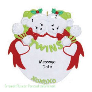 White Bear Twins Baby Ornam - Personalized Ornament