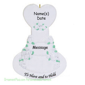 White Cake Heart Wedding Ornament - Personalized Ornament