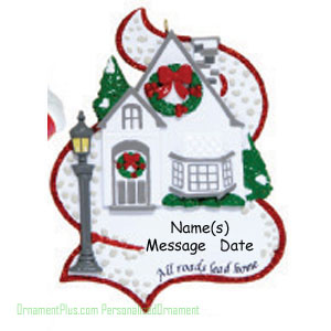 White Cottage Christmas Ornament - Personalized Ornament