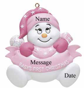 Pink Baby Girl Snowman First Christmas