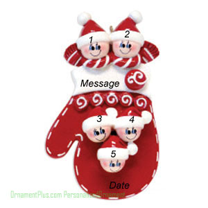 Red Mitten Family of Five ornament - Personalized Ornament