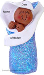 African American Blue Bunting Baby Ornament - Personalized Ornament