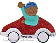 African American Boy Car Driver Ornament - Personalized Ornament