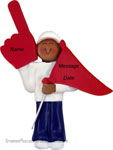 African American Boy Sports Fan Ornament Red Flag - Personalized Ornament