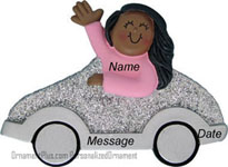 African American Girl Silver Car Driver Ornament - Personalized Ornament