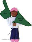 African American Girl Sports Fan Ornament Green Flag - Personalized Ornament