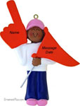 African American Girl Sports Fan Ornament Orange Flag - Personalized Ornament