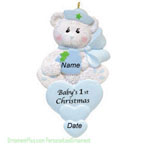 Bear Blue Heart Baby Ornament - Personalized Ornament