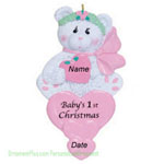 Bear Pink Heart Baby Ornament - Personalized Ornament