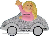 Blond Girl Silver Car Driver Ornament - Personalized Ornament