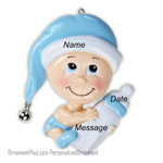 Blue Baby with Bottle Ornament - Personalized Ornament