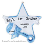 Blue Rattle Heart Baby Ornament - Personalized Ornament